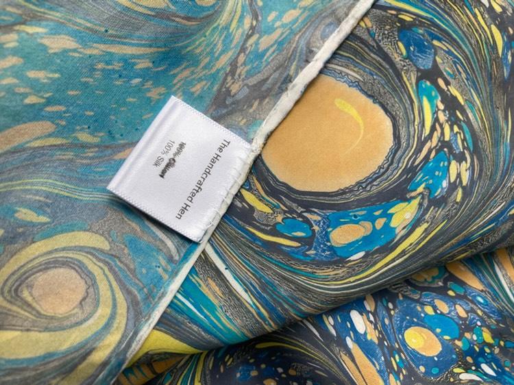 Starry Night Silk Scarf - Hand Made with Water Marbling Technique